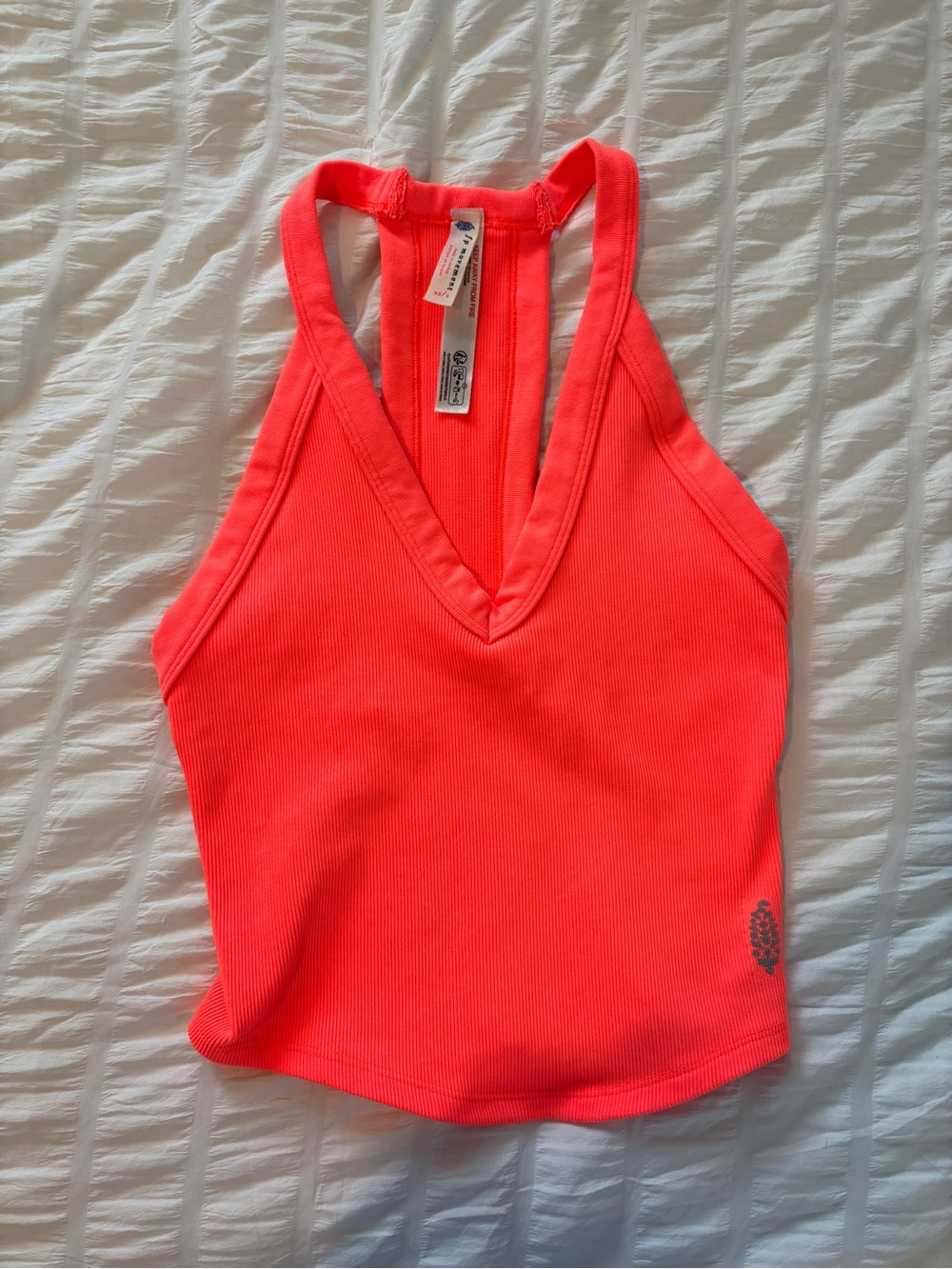FP Movement by Free People Neon Coral Ribbed V-Neck Racerback Tank